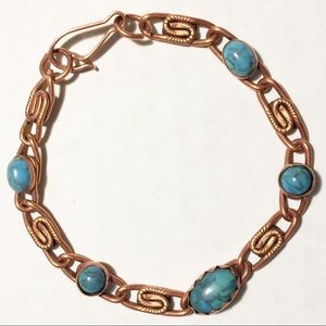 Copper Bracelet with Teal Stones